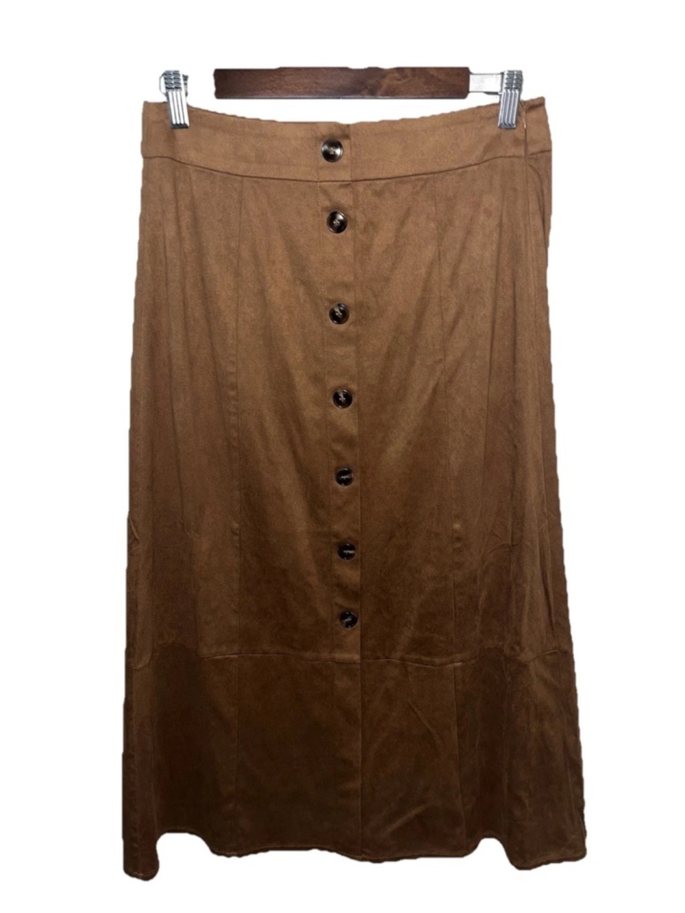 Modelle Womens Brown Button Down Midi Suede Vegan Skirt Size S NWT Boho Festival